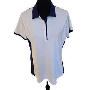 EP Womens Colorblock Short Sleeve Athletic Golf Polo Shirt White Blue Large